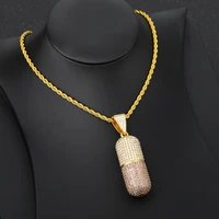 hip hop fashion jewelry pill necklace can open capsules pendant cubic zircon copper necklace iced out detachable dropshipping