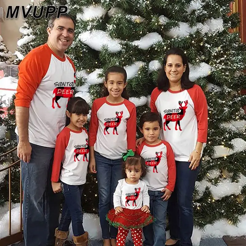 Одинаковая одежда для всей семьи с принтом Санта Клауса и оленя хлопковый