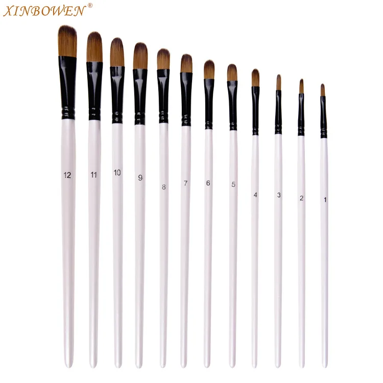 12pcs Artist Watercolor Painting Brushes Paint Brush For Nylon Paint Brushes Oil Acrylic Flat&tip Kit Pen Art Supplies