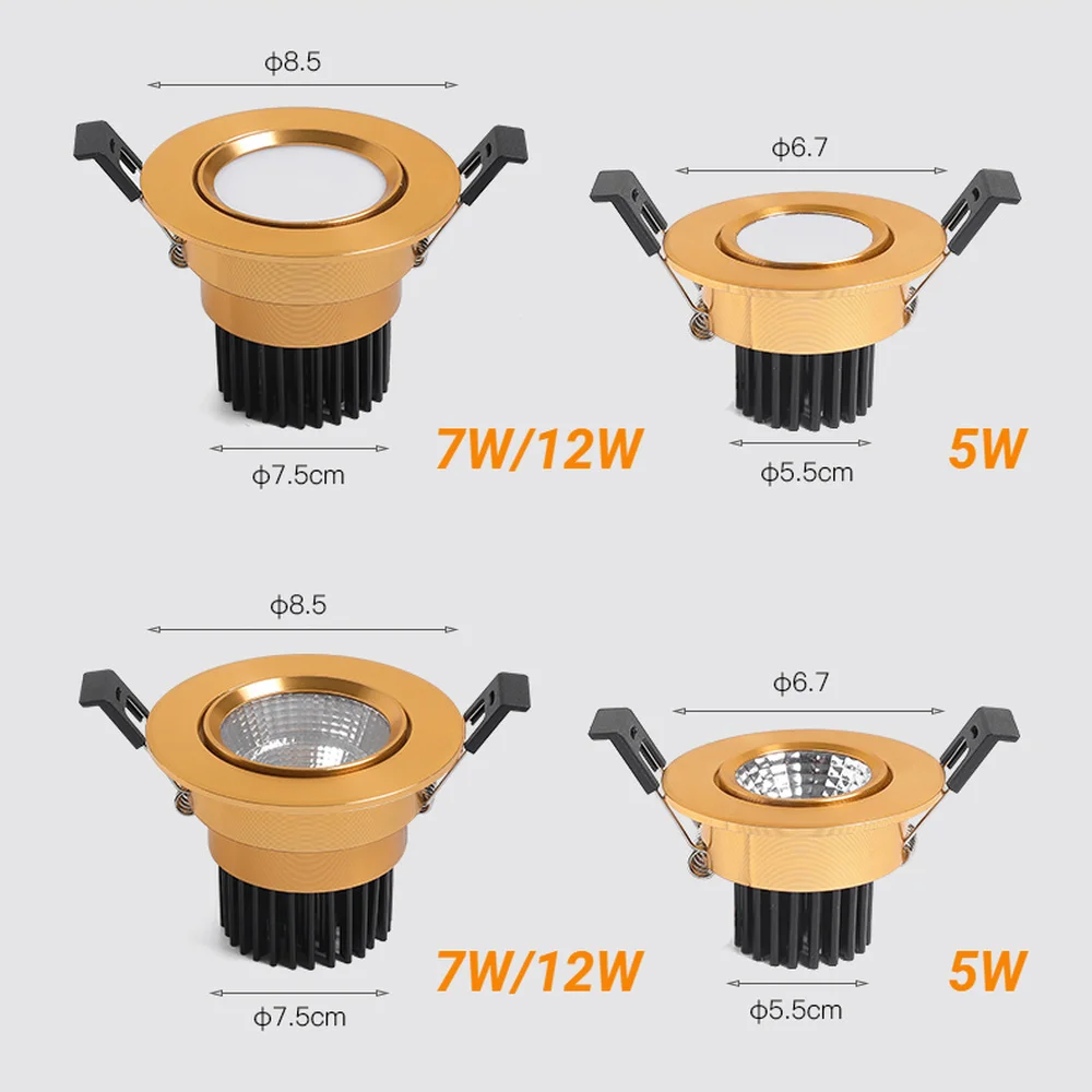 Встраиваемые потолочные лампы 5W/7W/12W для освещения спальни и кухни AC110-240V Алюминиевые LED-подсветки Спот-освещение Дом включен.