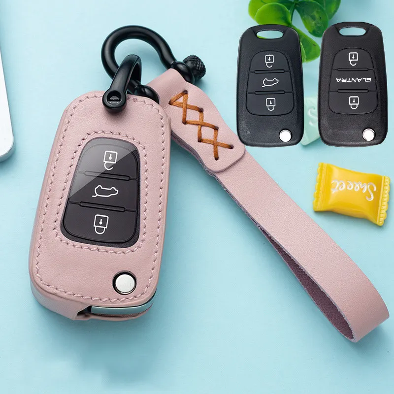 

Leather Car Key Case Cover Chain For Hyundai i20 i30 i40 IX25 Creta IX35 HB20 Solaris Elantra Accent For Kia K2 K5 Rio Sportage