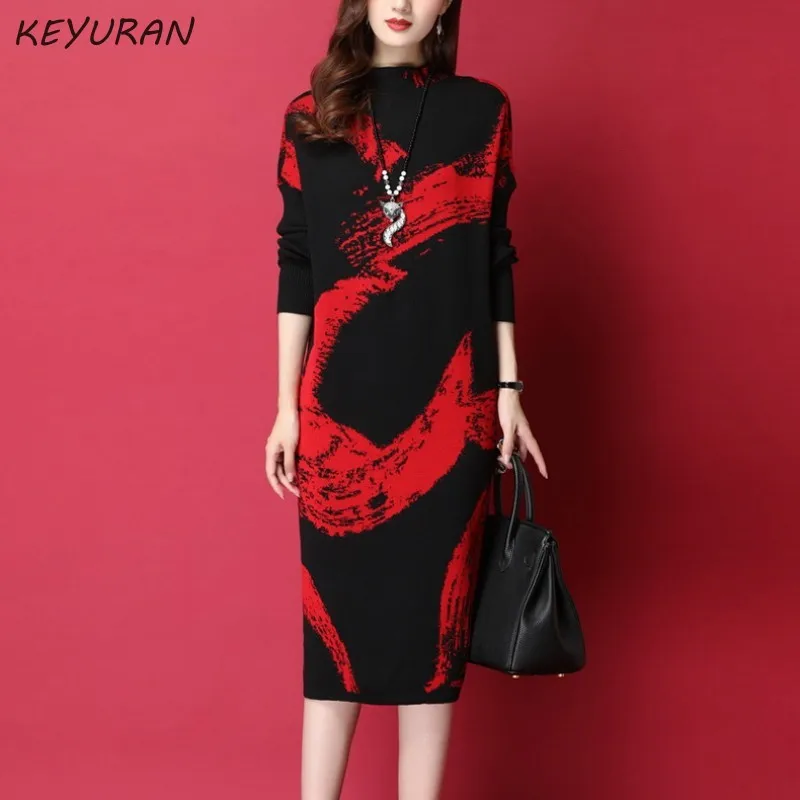 Осенне-зимнее теплое женское платье новая мода большой размер свободное средней