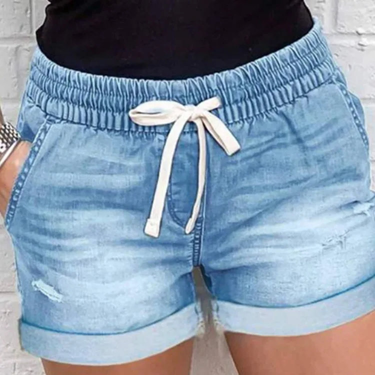 

2021 New Women's Jeans Blue Harlan Street Trendy Mid-Waist Straight Pants Washed Denim Shorts jean shorts women summer