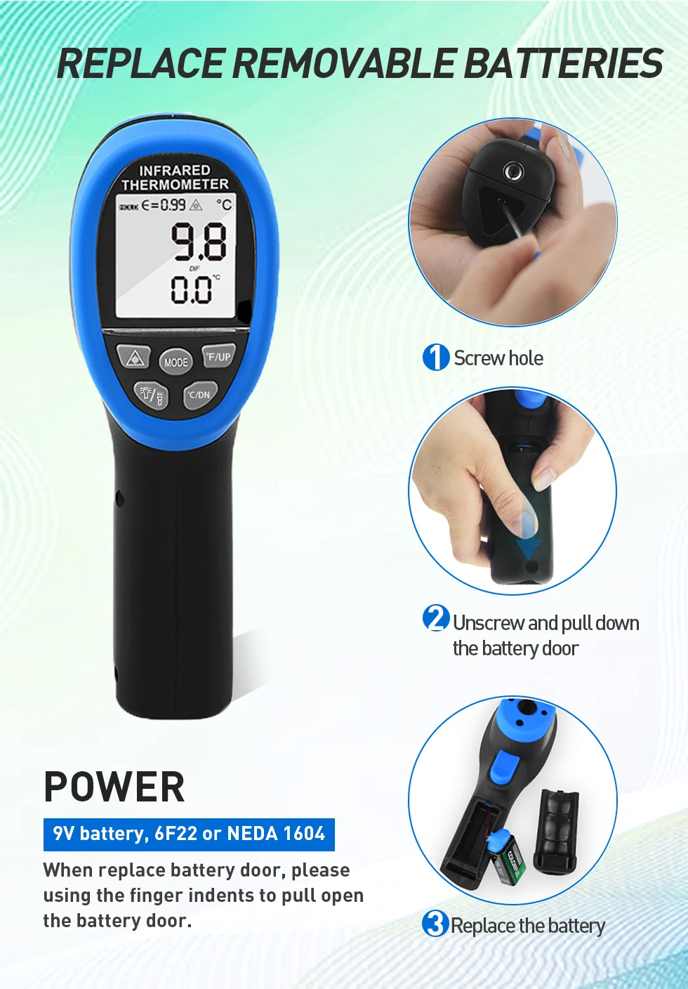 HOLDPEAK hp-1800 высокотемпературный инфракрасный термометр ручная пушка,-50'C- 1800'C, высокотемпературный тестер с подсветкой фонарика
