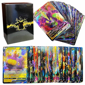 100pcs english pokemon cards box shining v vmax card display pokémon playing game ex gx mega battle carte trading toys kids gift free global ship