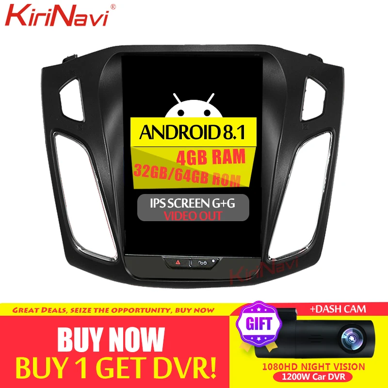 KiriNavi вертикальный экран 10," Android 8,1 Автомобильная магнитола gps навигация для Ford Focus Автомобильный Dvd мультимедийный плеер Bluetooth 2012