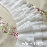 12cm wide white black three layer pleated chiffon lace applique ruffle trim ribbon for diy crafts cloth dress fringe decoration