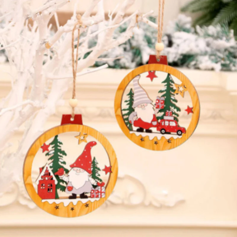 

Wooden Christmas Pendant Lovely Santa Claus Xmas Tree Hanging Ornament Creative Xmas Decorative Supplies