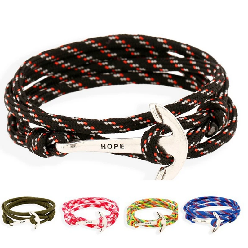 

Fashion Handmade Anchor Braided Rope HOPE Couple Bracelet Nautical Navy Wind Bracelet Men And Women Wristband Jewelry Small Gift