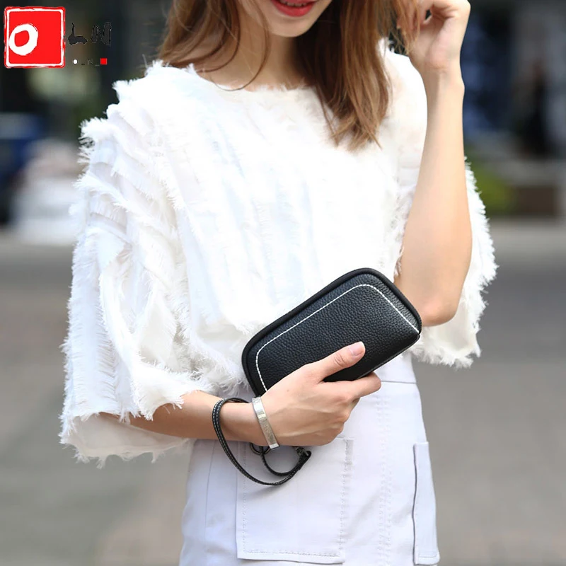 

OLN Fashion Clutches Women Genuine Leather Clutch Bag High Quality Multi-card Money Phone Small Bag Female Casual Wristlet Bag