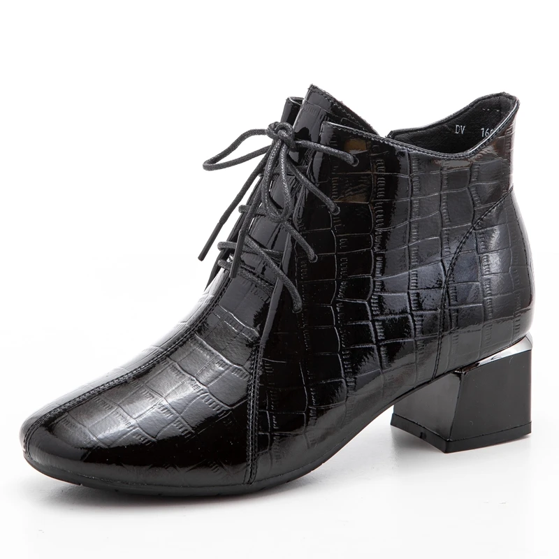 

Autumn and winter patent leather women's short boots leather square heel 2020 new Martin boots with square toe British style