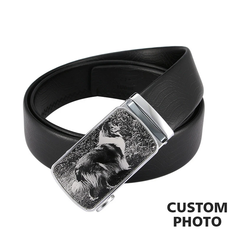 Customized Dog Photo Belts Fashion Photo Men Belts Automatic Buckle Belt Luxury Cowskin Leather Man 110CM Male Metal Best Gifts