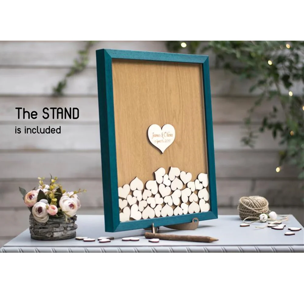 Свадебные деревенские сердца деревянный цвет Гостевая книга frame3D день рождения