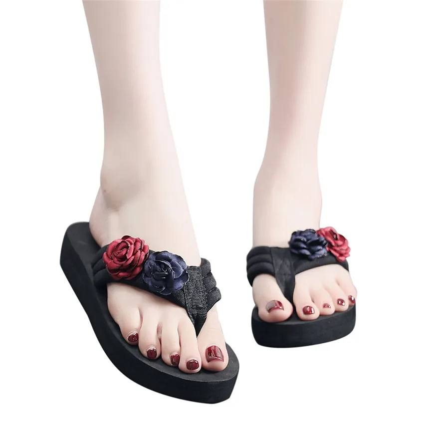 Женские Вьетнамки с цветочным принтом на толстой подошве женские босоножки