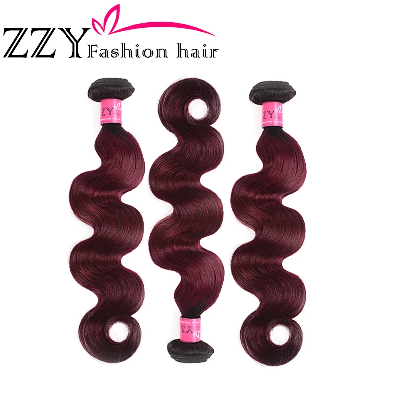 ZZY Fashion волосы Омбре перуанские волосы плетение объемная волна 3 пряди 1b 99J бордовый натуральные кудрявые пучки волос M не-remy наращивание волос