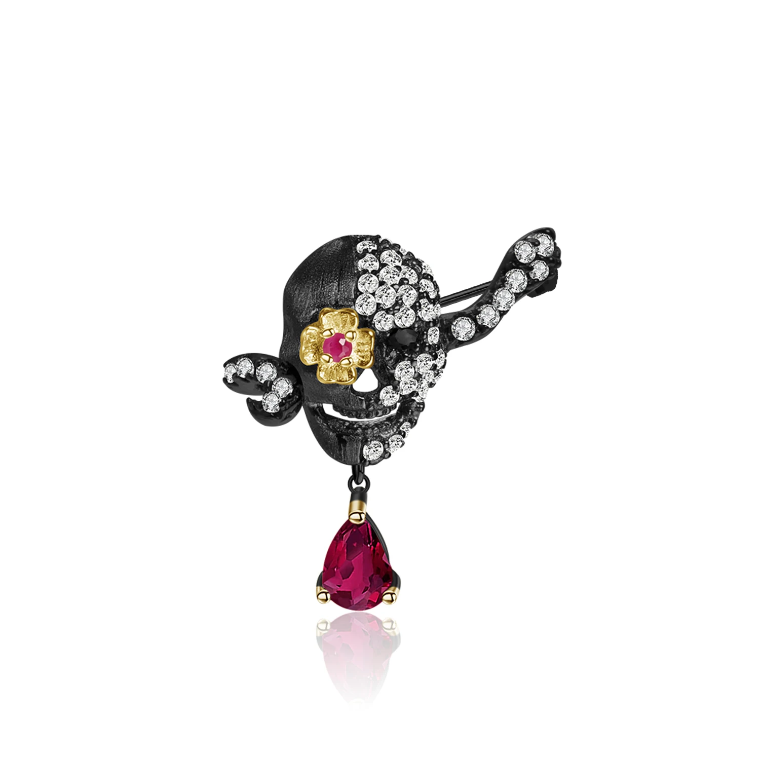 GEM'S BALLET Natural Ruby Gemstone Brooch 925 Sterling Sliver Handmade Death Skull Brooches For Women Fine Jewelry 2020 NEW | Украшения