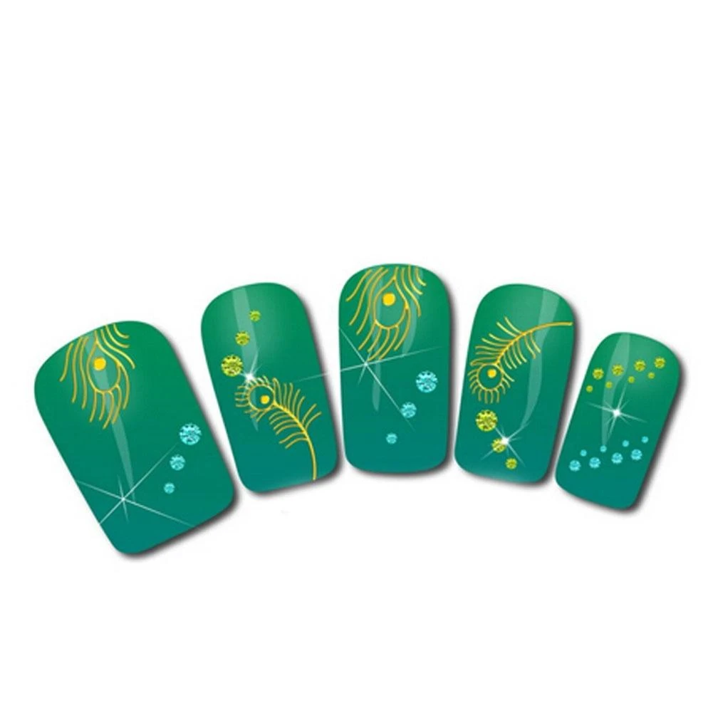 1 лист высококачественные для спа Павлин перо изображение золотой цвет ногтей