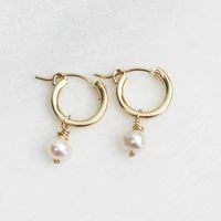 gold filled natural pearls earrings 15mm gold hoop earrings handmade jewelry brincos minimalism oorbellen pendientes earrings