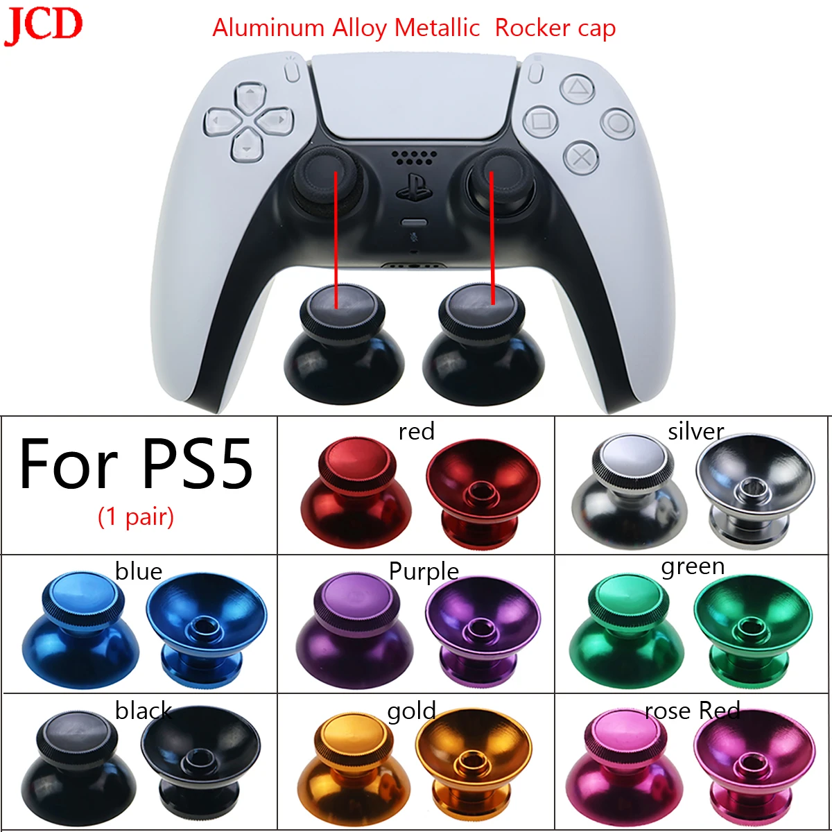 

JCD 2pcs Rocker Caps For PS5 PS4 Console Aluminum Alloy Metallic Metal Analog Grips Stick Fit For Sony PS5 Controller