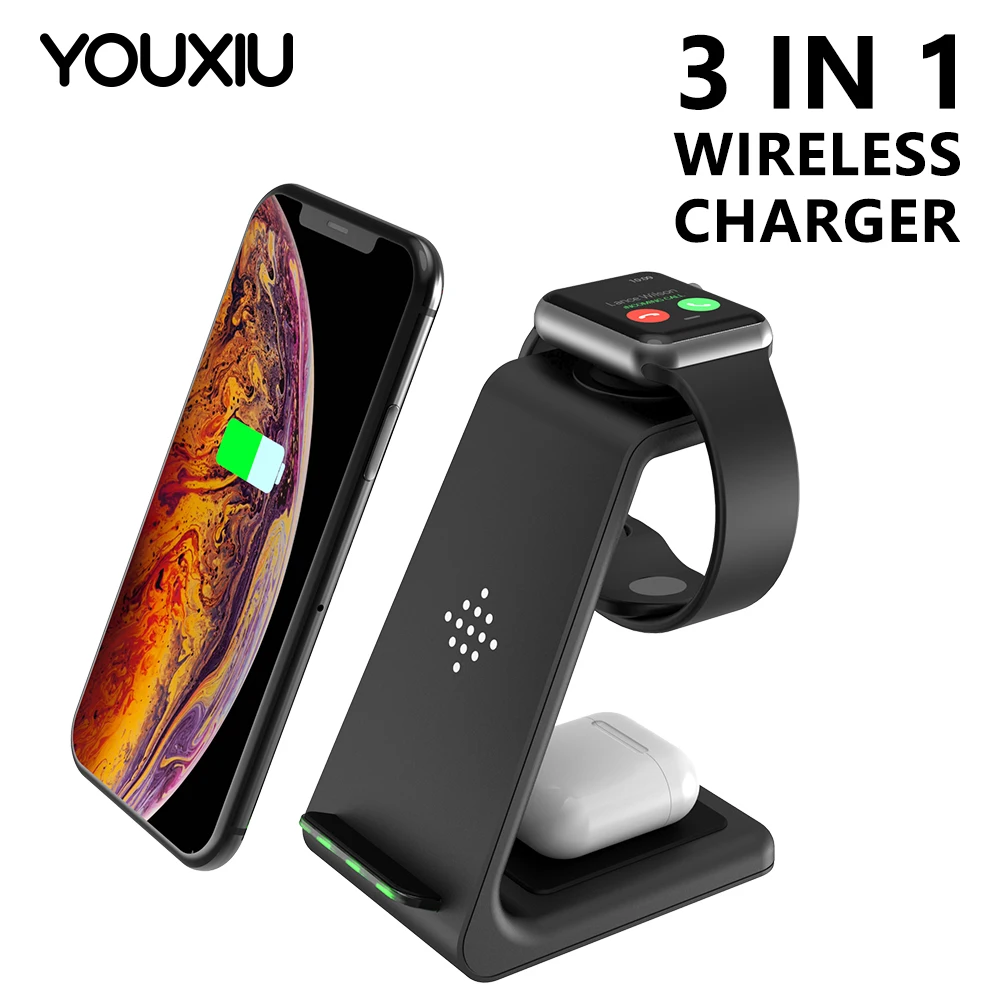 

Wireless Charger Stand for iPhone 12 XR XS Max 3in1 Wireless Charging Dock for Apple Watch Airpods For Samsung Quick Charge