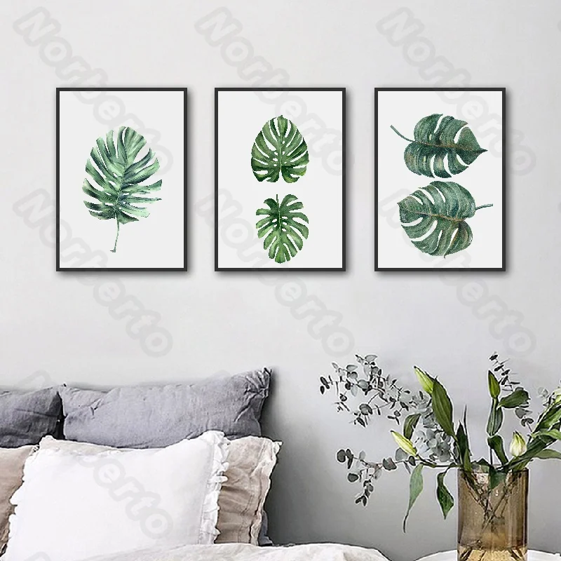 

Nordic Style Canvas Painting Poster Bright Green Plants with Letters Eat Sleep Travel Hello Summer for Home Rooms Decoration