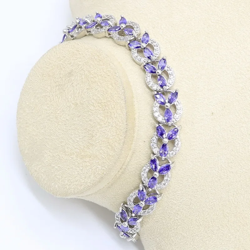 Фиолетовый полудрагоценный серебряный цвет искусственный браслет серьги
