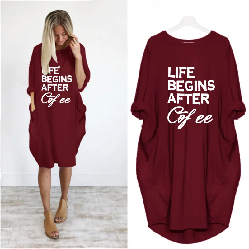 

Women Dress Autumn Long Sleeve Casual O Neck Pocket Loose Plus Size 5XL Vestidos Femme Robe