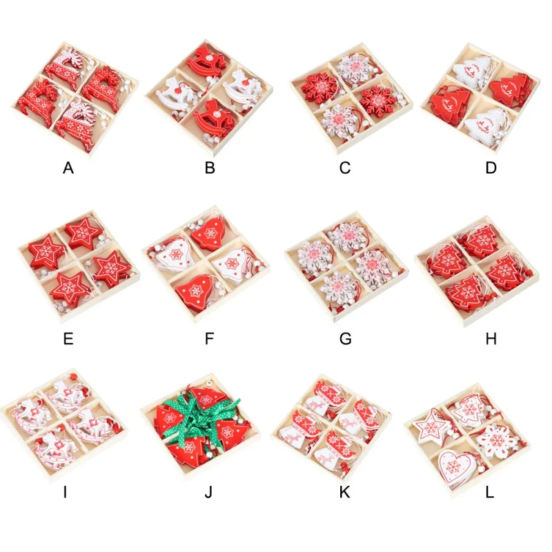 

New 12/pcs Christmas Accessories Wood Christmas Pendants Hanging Drop Ornaments For Holiday Home Bar Shop Decor DIY Craft