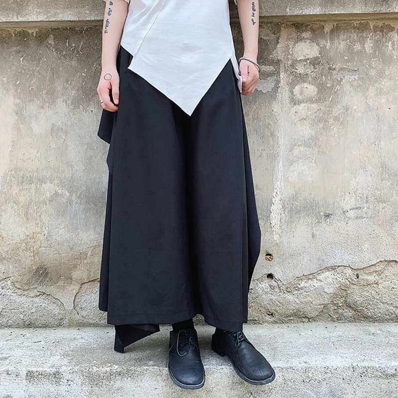 Мужские черные прямые штаны в стиле ретро Свободные повседневные широкие брюки