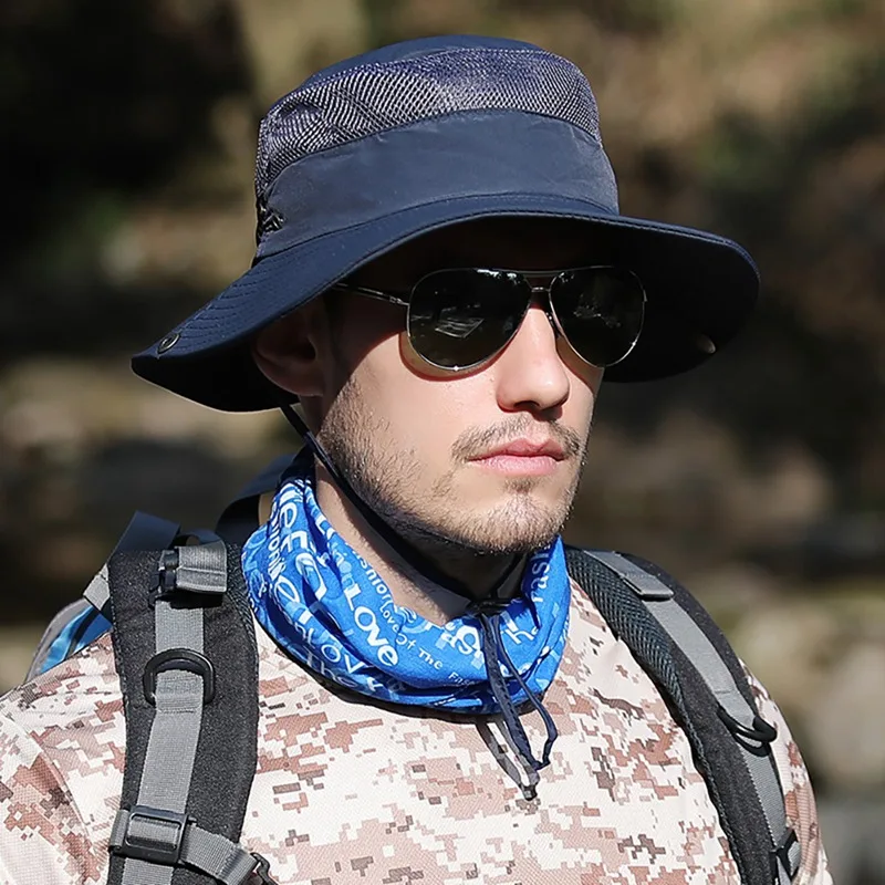 

Outdoor fishing Bucket Hat Lightweight Quick Drying Folding Sunshade Outdoor Fisherman Cap With Chin String