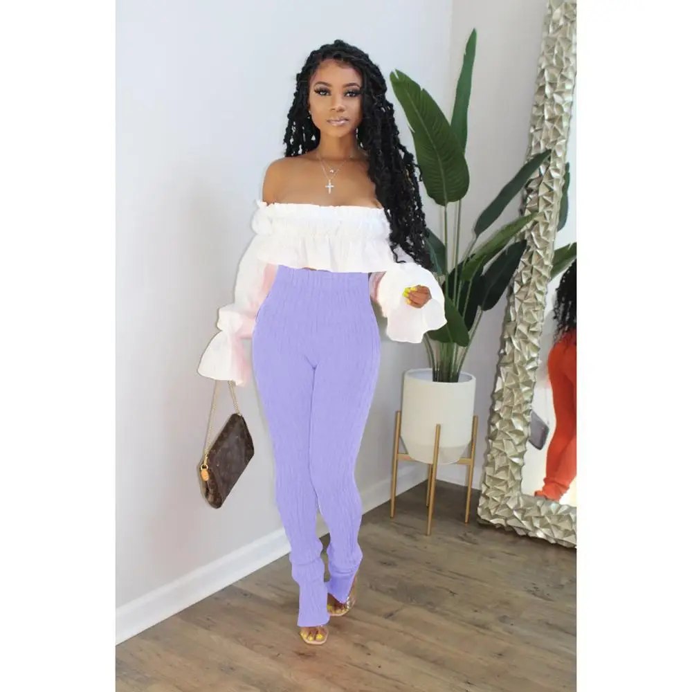 

Autumn Winter Women Knitting Twist Pencil Pants Casual Workout Solid Pants Side Slit Fashion slacks Long Trousers