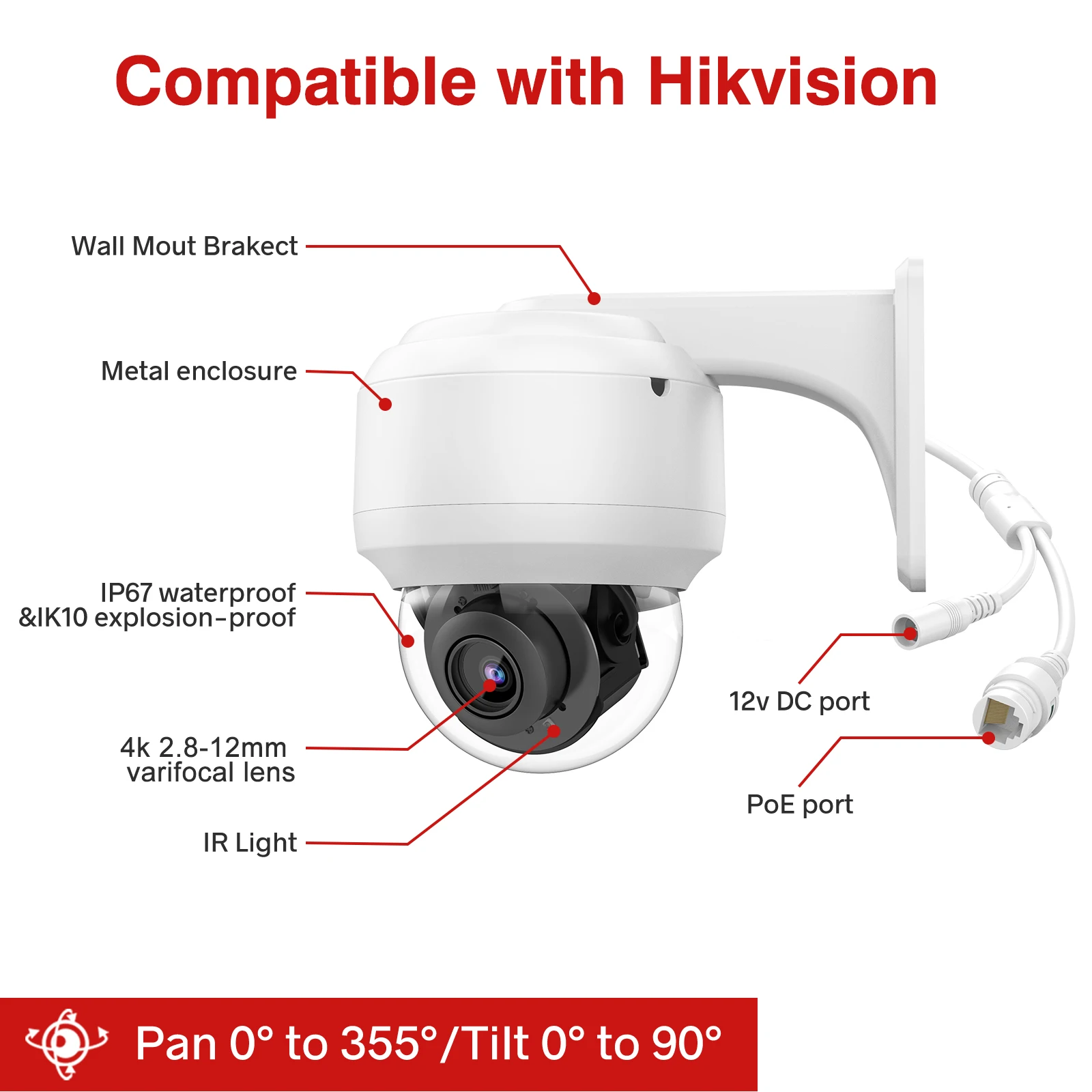 Купить IP-камера видеонаблюдения VIKYLIN, 8 Мп, 4K, PTZ, PoE, 2,8-12 мм, автофокус, 4-кратный зум, обнаружение, 5 МП, 2K, микрофон, совместимая с IPC, Hikvision, купольная кам...