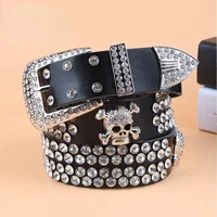 belt for woman vintage rhinestone skull belts second layer cow skin top quality strap female for jeans punk rock designer belt