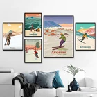 Плакаты для горнолыжного курорта St Anton Kitzbuhel Avoriaz, настенные картины для катания на лыжах, Французских Альпах, сноуборде, винтажные картины на холсте