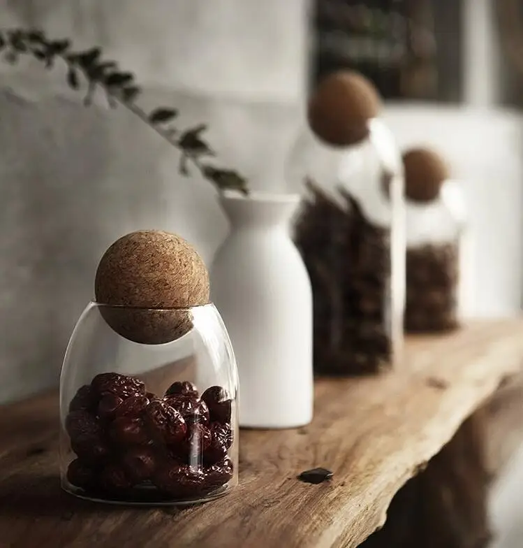 

Transparent Glass Cork Sealed Can Storage Tank Grains Storage Jar Creative Cork Tea Containers Kitchen Soybeans Storage Jar
