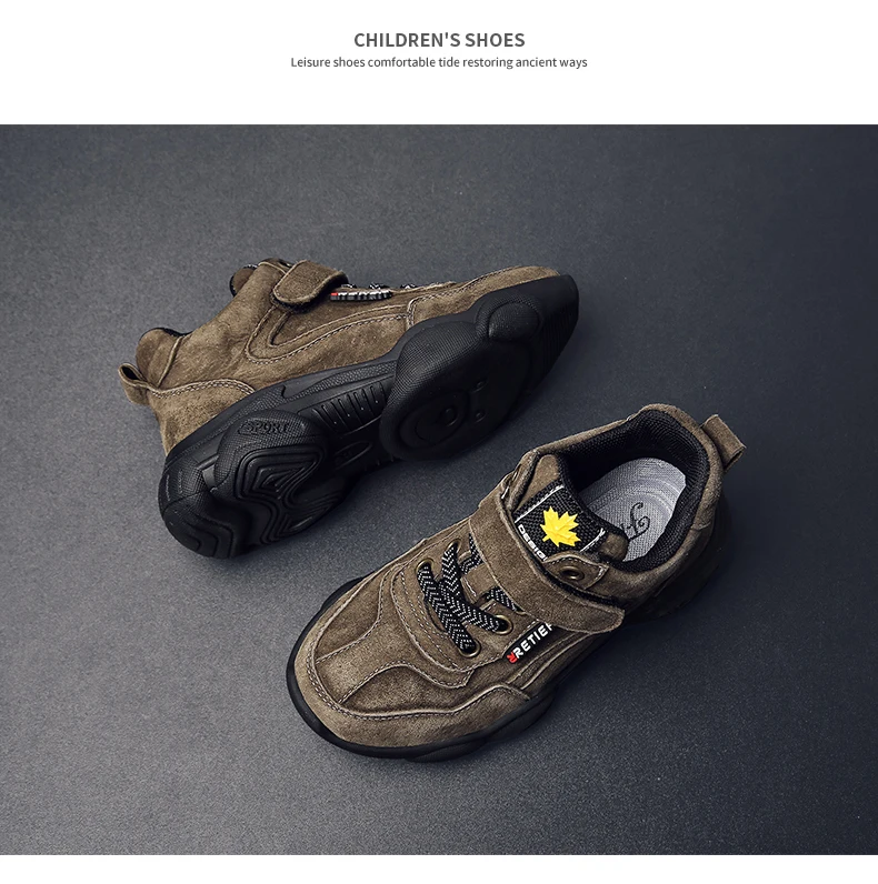 High quality leather outdoor sports boys shoes comfortable Velcro casual shoes