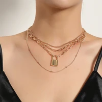 multilayer punk chain lock pendant necklace for women charm choker thin chains necklaces trend jewelry friend gift