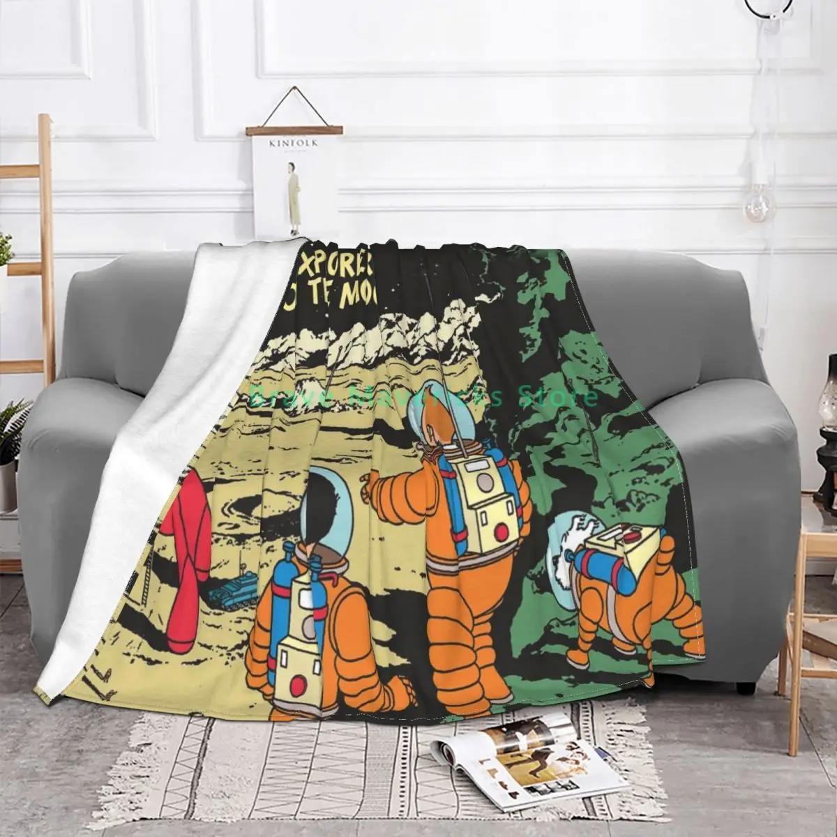 

Explore On The Moon Adventure Of Tintin Blanket For Room Decor Cozy Flannel Blankets and Throws Gifts For Friend