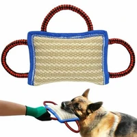 durable small dog training bite tug toy linen bite pillow puppy interactive pet toy with 3 handles