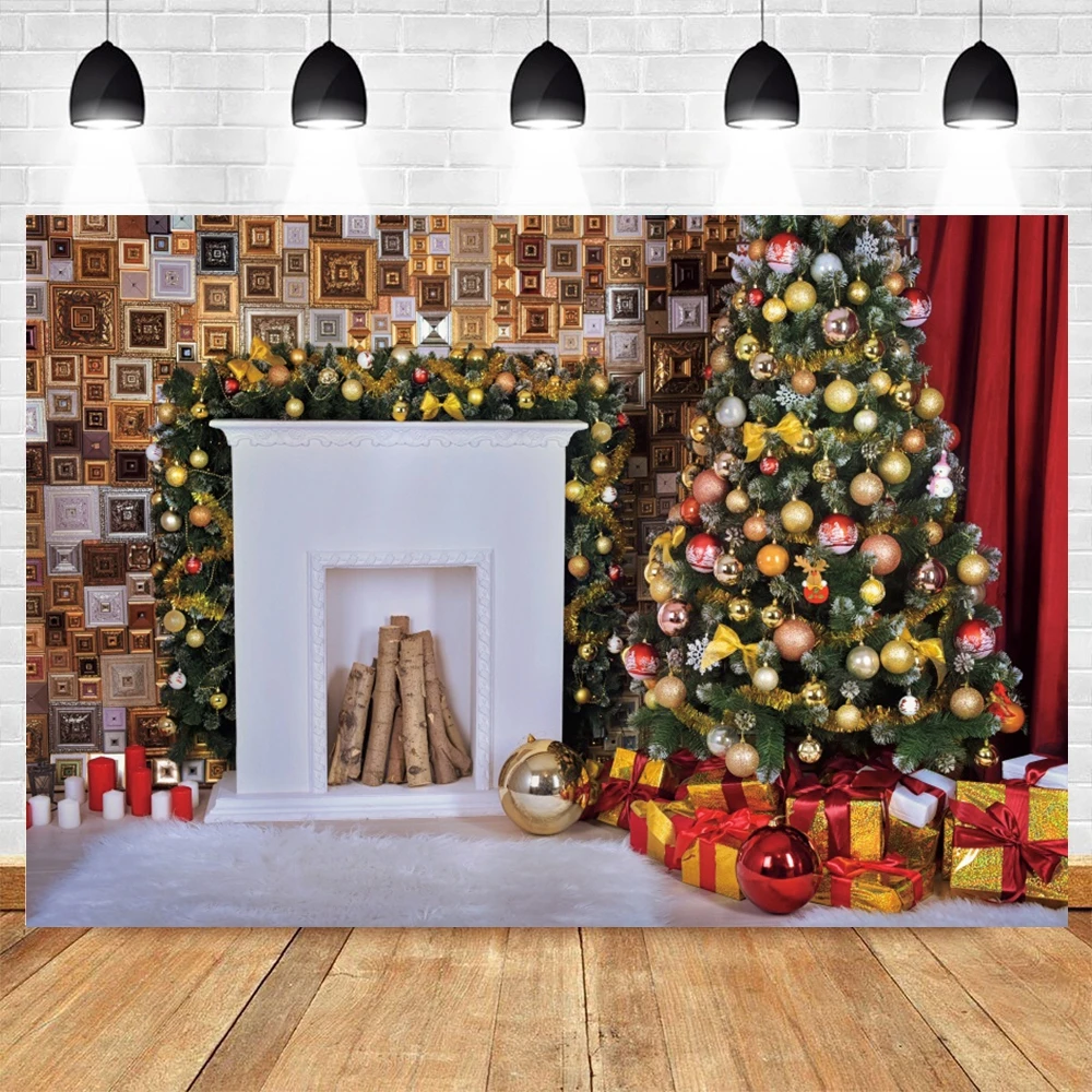 

Christmas Tree Fireplace Living Room Photography Backdrops Vinyl Photographic Background For Photo Shoot Booth Photozone Decor
