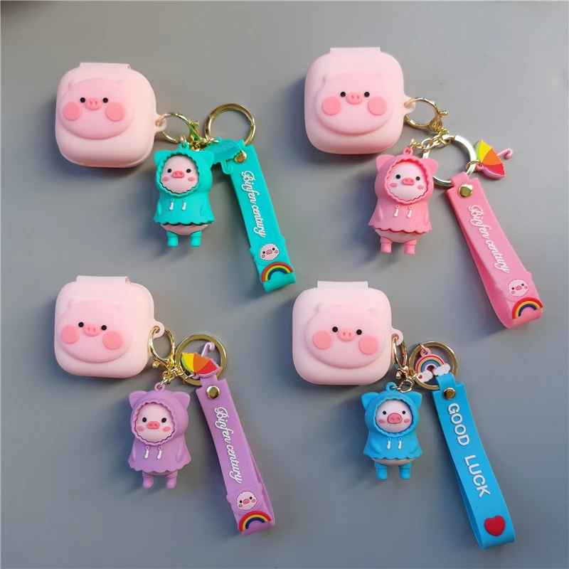

3D Cute Raincoat Pink Pig keychain Silicone Cover for Samsung Galaxy Buds Live Case Bluetooth Earphone charging Protective bag