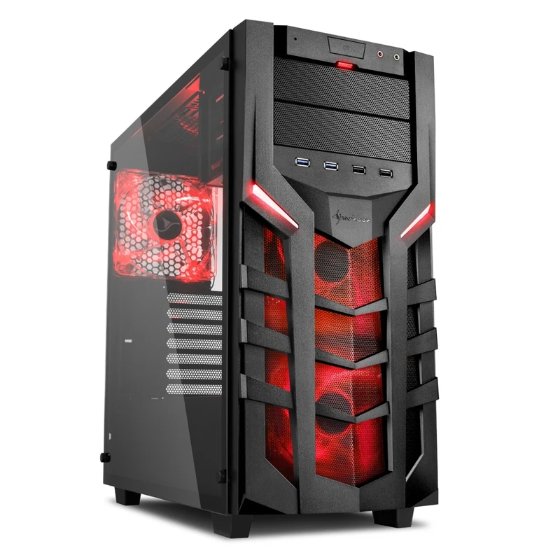 Корпус Sharkoon DG7000 G red ATX mATX Mini ITX Midi Tower 2xUSB 2.0 3.0 Audio 3x140mm fan без БП led blue акрил| |