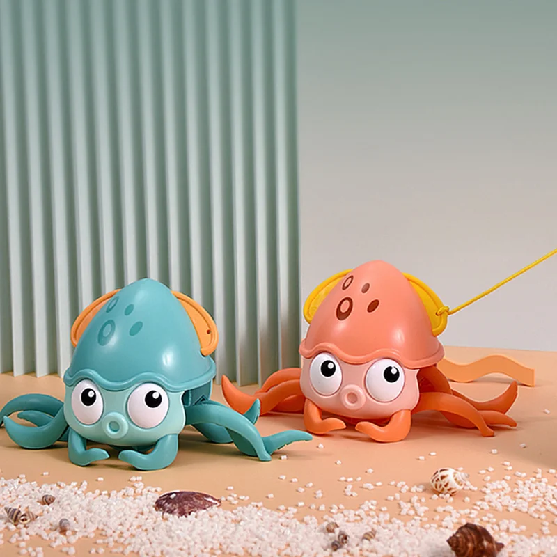 Baby Bath Toy Animal Cute Cartoon Octopus Classic Water/Land Dual-purpose Pull String Crawling Octopus Beach Children's Toy 2021