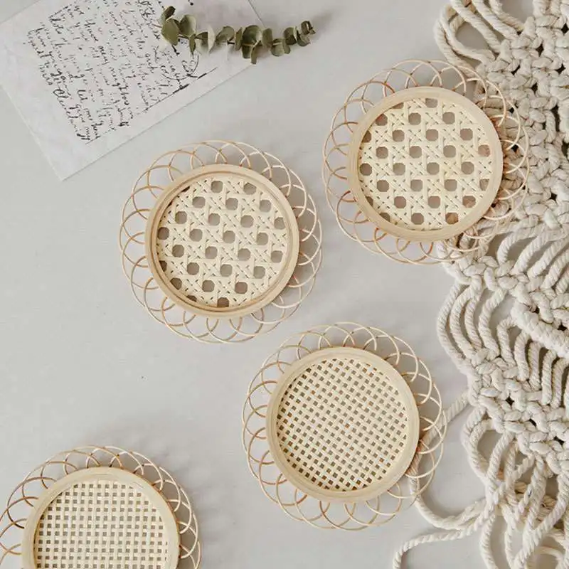 

Japanese-Style Rattan Cup Holder, Coaster, Glass Cup Holder, Bamboo Woven Saucer, Handmade Coaster, Cup Holder, Pot Mat, Tea Mat