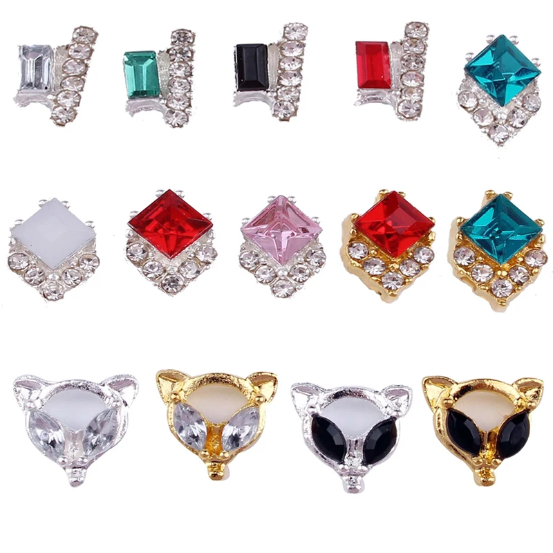 

100pcs 3D Geometric Colorful Crystal Nail Rhinestone Trendy Square Red Green Black Gem For Manicure Charm Decor