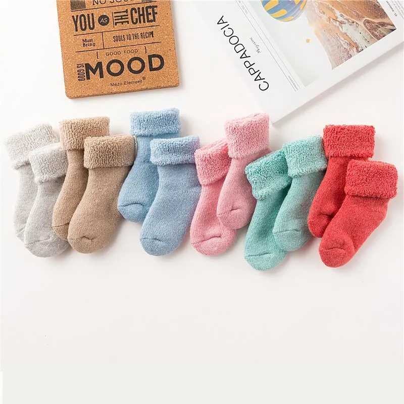 Calcetines gruesos de lana para ni&ntilde;o y ni&ntilde;a, calentadores de piernas de algod&oacute;n, accesorios de calzado, calcetines cortos de marca de 0 a 5 a&ntilde;os, Invierno-5