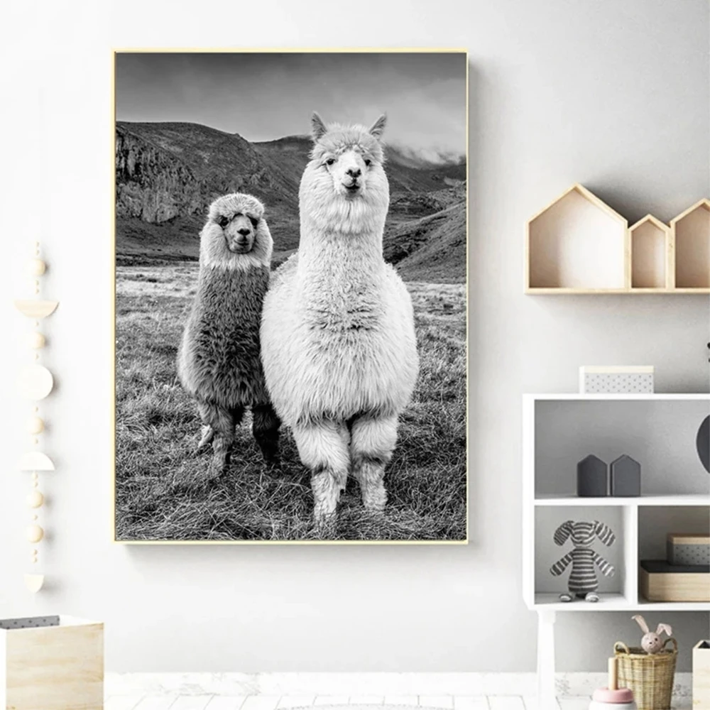 

Modern Animals Alpaca Wall Art Canvas Painting Nordic Poster Nursery Decorative Prints Wall Pictures For Living Room Unframed