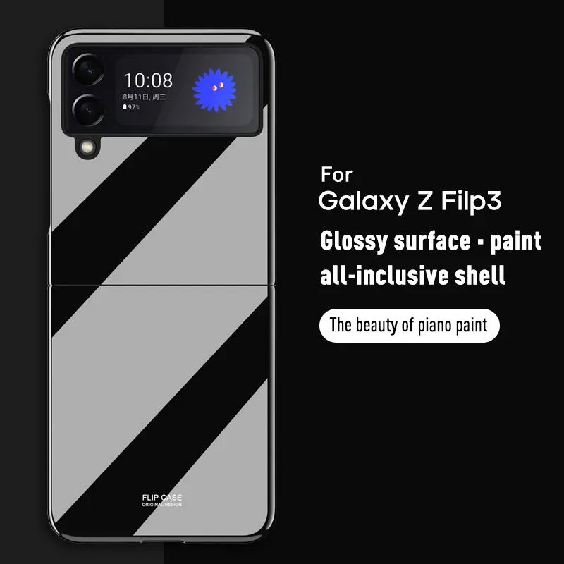 for samsung galaxy z flip 3 case glossy slim hard phone cover uv piano style paint case for galaxy z flip 3 5g free global shipping