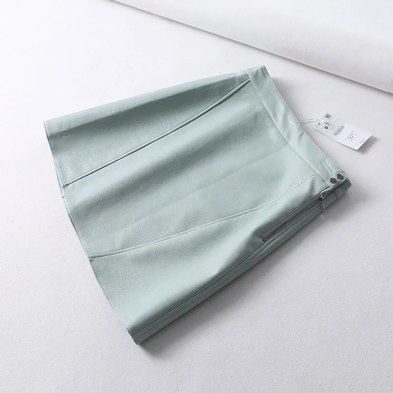 Короткая юбка из искусственной кожи в европейском стиле Мини-юбка