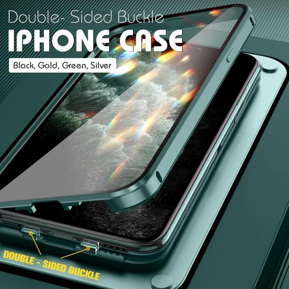 

Double-Sided Buckle Shockproof Phone Case For iPhone 11 12 Pro Max 12Mini XS XR X Glass Full Lens Protection Transparent Cover